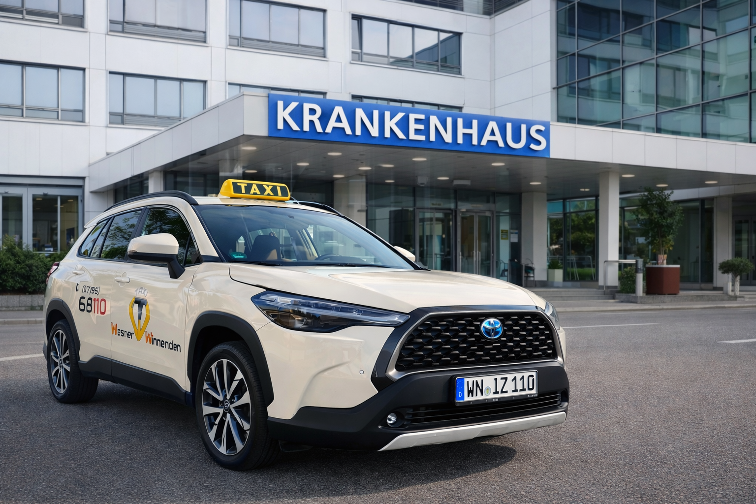 Taxi Wesner Toyota Hybrid – Krankenfahrten vor dem Krankenhaus Winnenden