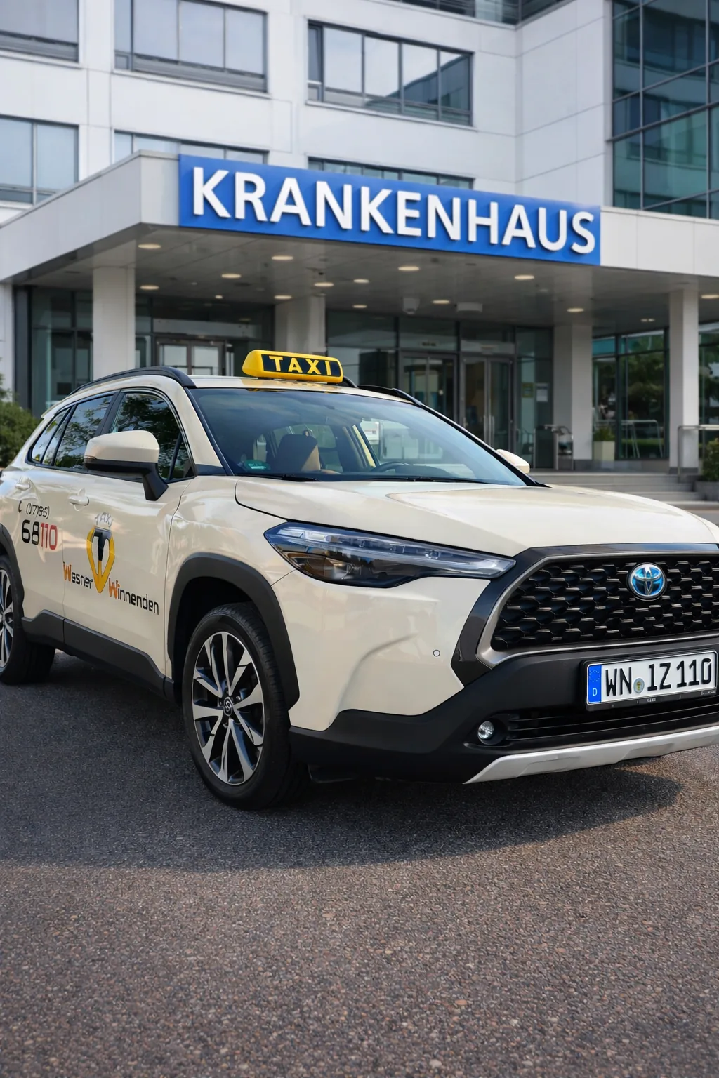 Toyota Hybrid Dialyse-Taxi vor dem Rems-Murr-Klinikum Winnenden